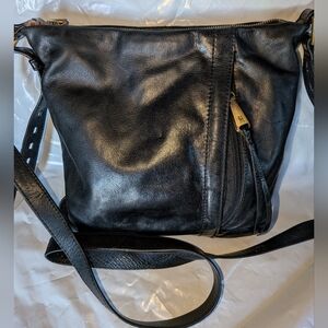 Hobo Drifter Black Leather Small Crossbody Bag Adjustable Strap